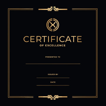 Luxury Gold Certificate Template Vector with Elegant Black Award Border