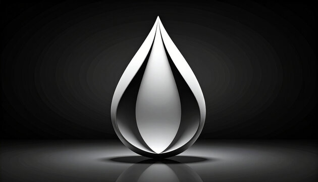 Modern Metallic Abstract Drop Shape Symbol Featuring Elegant Curves and Sophisticated Monochromatic Lighting Design