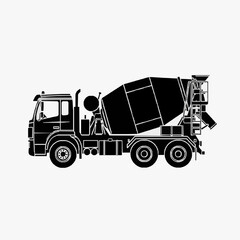 Fototapeta premium Minimalist Black and White Silhouette of a Concrete Mixer Truck with Chassis and Mixing Drum with high quality professional line art symbols for modern creative design and digital branding projects