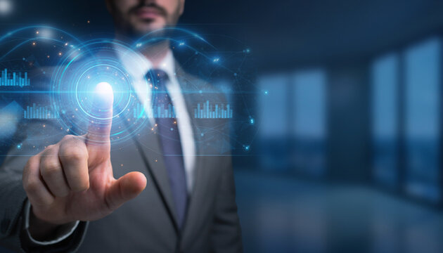 businessman touching virtual screen
