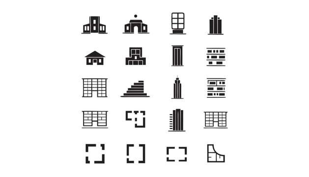 Luxury Real Estate Icon Collection Vector with Modern Villas and Skyscrapers