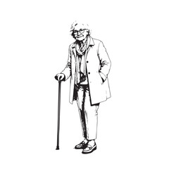 Fototapeta premium A Kind Elder Woman With Glasses And A Cane Standing Proudly Her Warm Gaze Conveying Wisdom and Life Experience Captured in a Detailed Sketch for Timeless Portrayals of Seniority and Grace in Everyday 