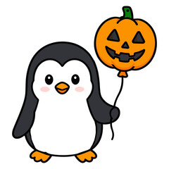 Fototapeta premium Cute Halloween Penguin Vector Set – Kawaii Colored Outline Icons Pack