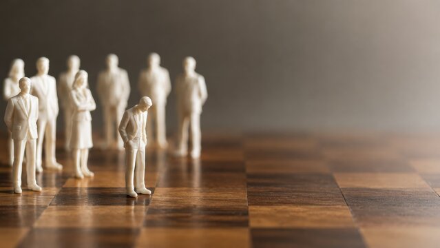 Leadership concept with miniature business figures on chessboard