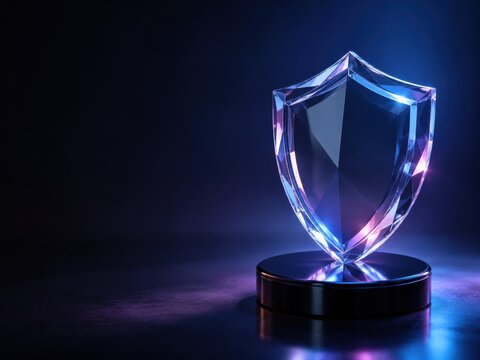 Crystal shield trophy on dark blue background