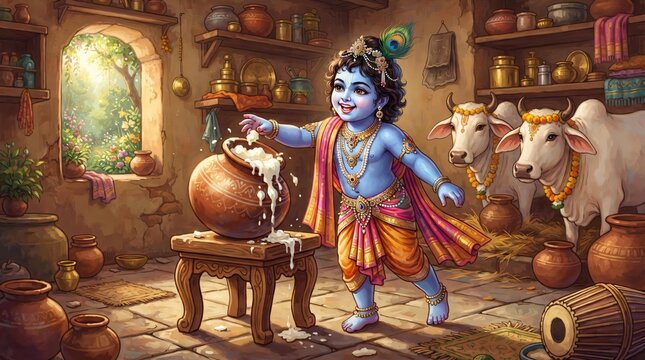 Baby Krishna Makhan Chor,Divine & Playful Wall Art ,Janmashtami