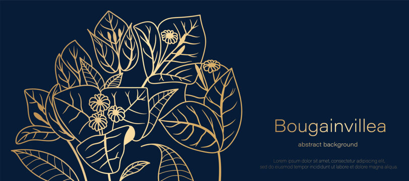 Botanical line art background vector. Natural botanical elegant flower with gold line art. Design illustration for decoration, wall decor, wallpaper, cover, banner, poster, card.
