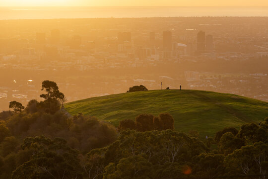 Sunset Silhouettes on Hill Overlooking Adelaide from Mount Osmond, South Australia