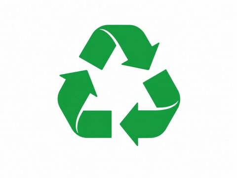 Green recycling symbol on white background