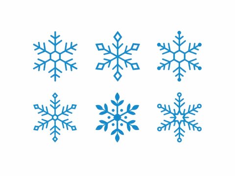 Blue snowflake icon set isolated on white background