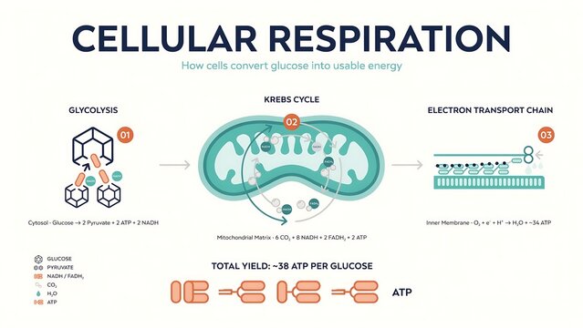 Cellular respiration metabolic process educational scientific infographic