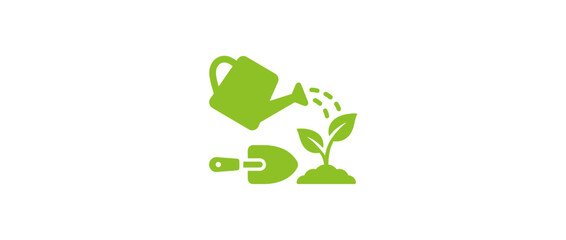 Gardening icon with watering can, sprout and shovel © asep
