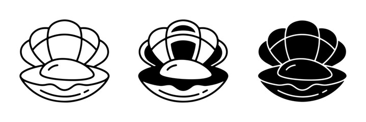 Oyster Shell Icons, Pearl Clam Vector Graphics, Ocean Treasure Symbols, Marine Life Illustrations © Rifat