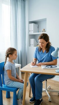 Caring Pediatrician Consults With Young Patient During Checkup
