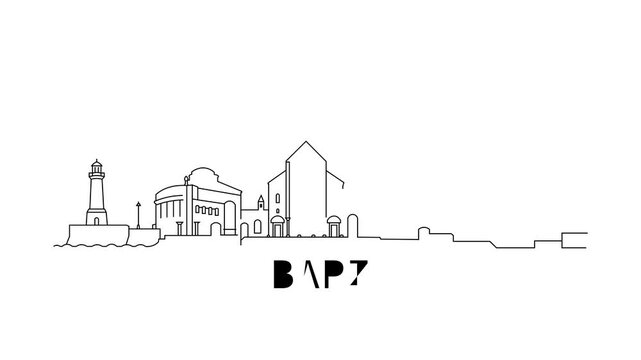 Minimalist line art shows Bari's iconic skyline