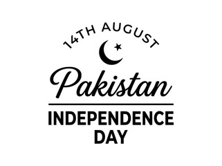 Fototapeta premium Pakistan Independence Day typography, 14th August national holiday emblem, black and white crescent and star vector logo for patriotic celebrations