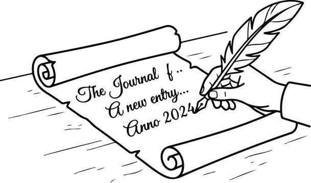 Quill Writing Parchment Journal Scroll Line Art Vector Icon