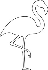 Outline of a flamingo standing on one leg, a simple black and white illustration suitable for various design projects © NiMade