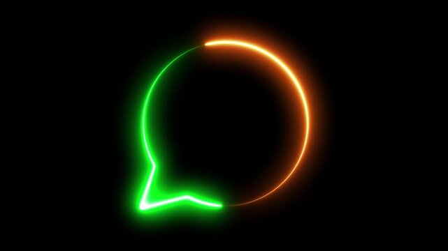 Glowing neon cyan and pink speech bubble icon animation on black background