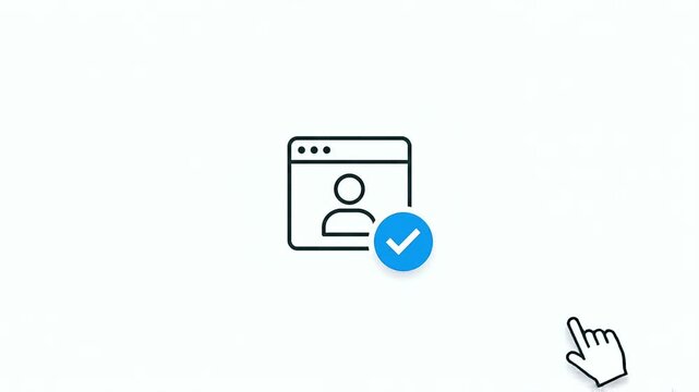 Minimalist icon featuring a web browser window displaying a profile person avatar with a smaller blue circular user bubble notification symbol attached underneath