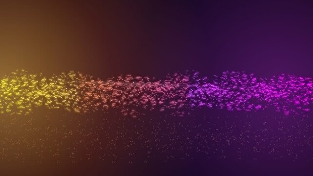 Abstract glowing particle wave in purple and gold background