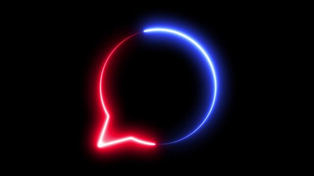Glowing neon cyan and pink speech bubble icon animation on black background