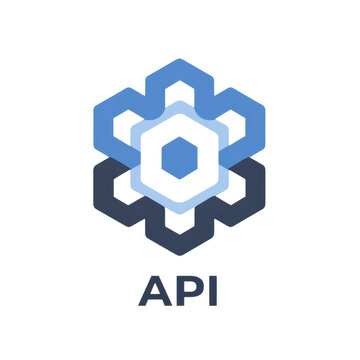 A geometric, hexagonal logo in shades of blue representing API technology with the text "API" below it on a white background