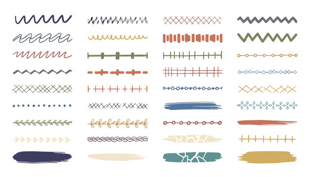 Large collection of hand drawn colorful borders and paragraph dividers in various creative styles.