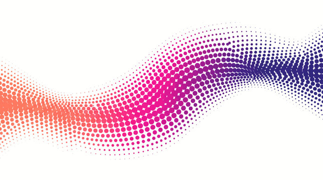 Halftone dot gradient wave background. Abstract flowing pattern with colorful circles.