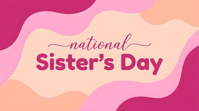National Sister's Day greeting card design. Pink wavy background for sisterhood celebration.
