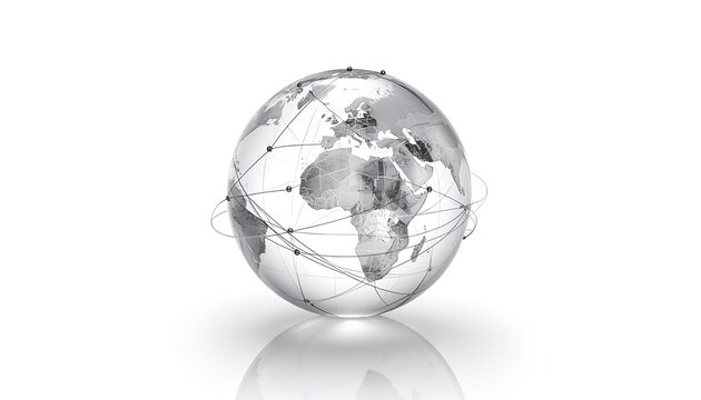 Transparent glass globe map with interconnected network lines and data nodes, connectivity