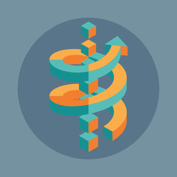 Circular growth arrow icon. Isometric business progress chart for financial development.