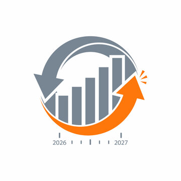 Bar chart with circular arrows. Financial growth icon showing business progress and trends.
