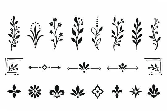 Vintage border corner divider ornament vector set