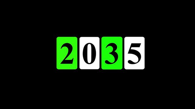 Chroma Key Calendar Flip Display and Editable Motion Graphic 4k animation and 2035 Split Flip Clock Countdown Animated on Black Background. Mechanical Number Transition, New Year Celebration Timer.