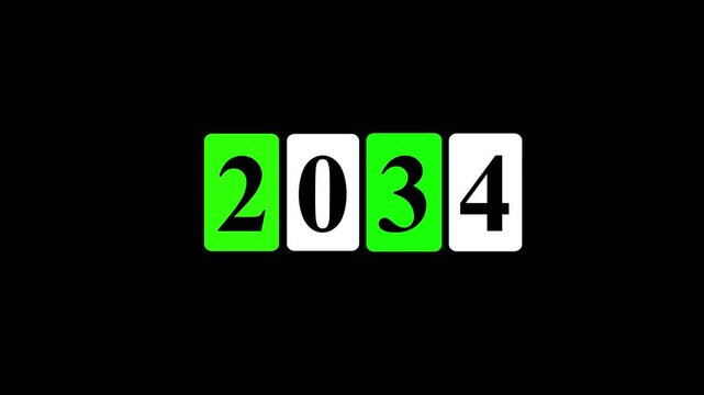 Chroma Key Calendar Flip Display and Editable Motion Graphic 4k animation and 2034 Split Flip Clock Countdown Animated on Black Background. Mechanical Number Transition, New Year Celebration Timer.