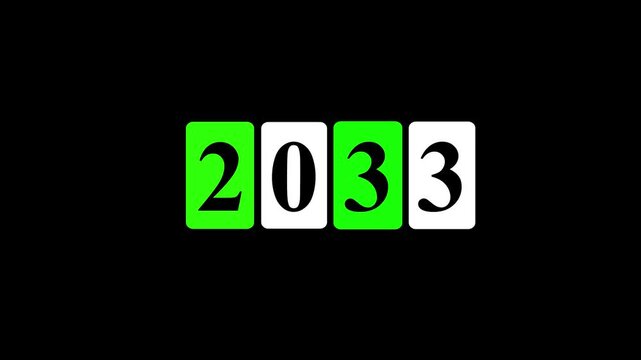 Chroma Key Calendar Flip Display and Editable Motion Graphic 4k animation and 2033 Split Flip Clock Countdown Animated on Black Background. Mechanical Number Transition, New Year Celebration Timer.