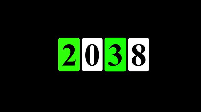 Chroma Key Calendar Flip Display and Editable Motion Graphic 4k animation and 2038 Split Flip Clock Countdown Animated on Black Background. Mechanical Number Transition, New Year Celebration Timer.