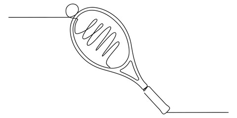 Continuous single line drawing of a tennis racket hitting a ball © SMCM Vector