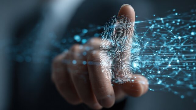 Fingerprint scanning on digital data futuristic concept