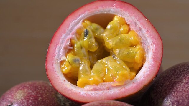 Close Up of Ripe Passion Fruit Cut in Half