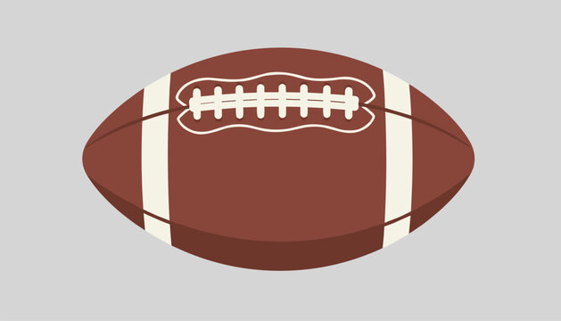 American football ball flat design illustration with white stripes isolated on a light grey background.
