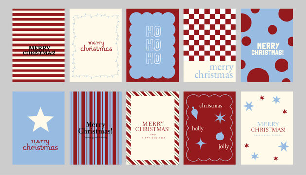 Christmas and Happy holiday greeting card vector set. Elegant wallpaper with geometric Christmas elements and pattern . Holidays design illustration for cover, print, poster, Happy New Year, ads.