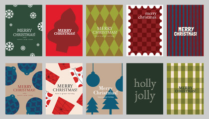 Obraz premium Christmas and Happy holiday greeting card vector set. Elegant wallpaper with geometric Christmas elements and pattern . Holidays design illustration for cover, print, poster, Happy New Year, ads.