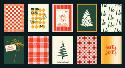 Obraz premium Christmas and Happy holiday greeting card vector set. Elegant wallpaper with geometric Christmas elements and pattern . Holidays design illustration for cover, print, poster, Happy New Year, ads.