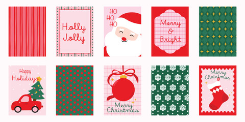 Obraz premium Christmas and Happy holiday greeting card vector set. Elegant wallpaper with geometric Christmas elements and pattern . Holidays design illustration for cover, print, poster, Happy New Year, ads.
