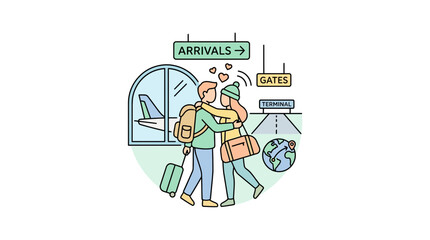 Naklejka premium Couple hugging at airport arrivals terminal