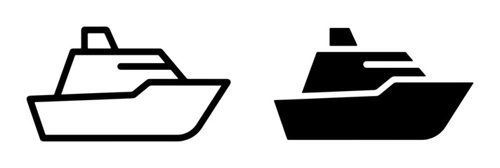 Cruise Ship Icons, Outline and Solid Fill Vector Graphics for Travel and Nautical Themes © Sayem