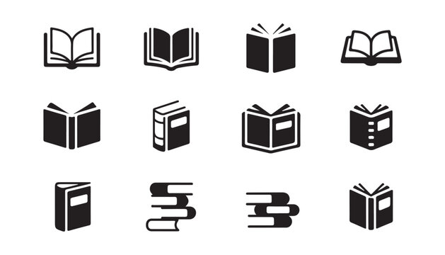 Book icon vector collection of isolated black symbols on transparent background for education and library.