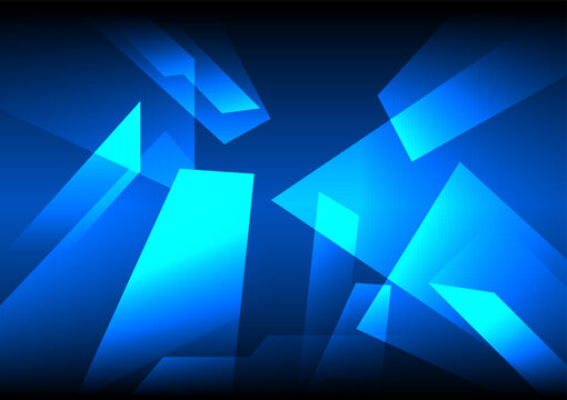 Abstract blue geometric background with glowing transparent shapes and light effects. Modern technology digital concept.